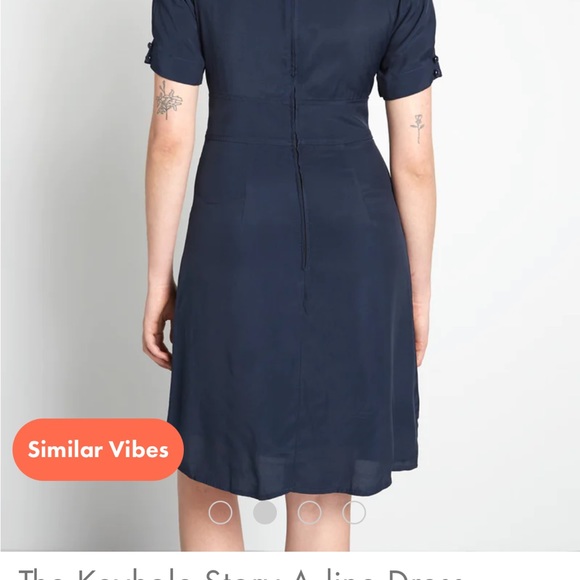 New ModCloth Navy Blue Vintage Inspired Keyhole Dress Women’s size 12 - Picture 3 of 11